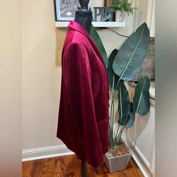 Express Red-Burgundy Velvet Sophisticated Double-Breasted Blazer Large